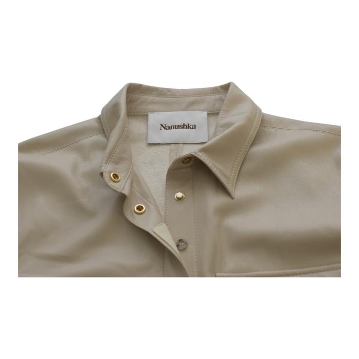Nanushka creme Okobor™ Alt-Leather Shirt  slightly loose fit tie-front waist S B