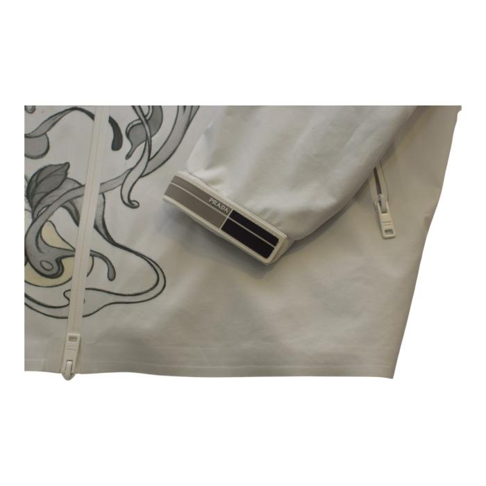 PRADA light gray printed trench jacket raincoat windbreaker with hood size 44