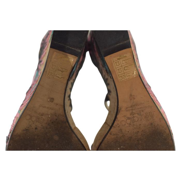 Jimmy Choo Black Leather and Palm Embroidered Cork Portia Wedge Sandals Size 39