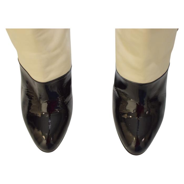 Chanel Black & White Monochrome Lambskin And Patent Leather Knee Boots Size 39.5 or 9.5 US