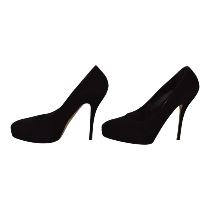 Gucci Black Suede Leather Almond Toe Classic Heel Platform Pumps size 39 US 9