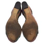 Jimmy Choo Black Leather and Palm Embroidered Cork Portia Wedge Sandals Size 39