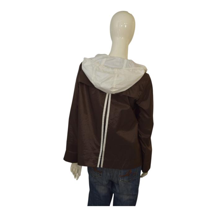 MONCLER Esterel Brown & White Giubbotto light raincoat jacket with hood size 3