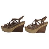 Miu Miu Brown Leather Jute Wedge Heel Sandal Platform Shoes Espadrilles SZ 39