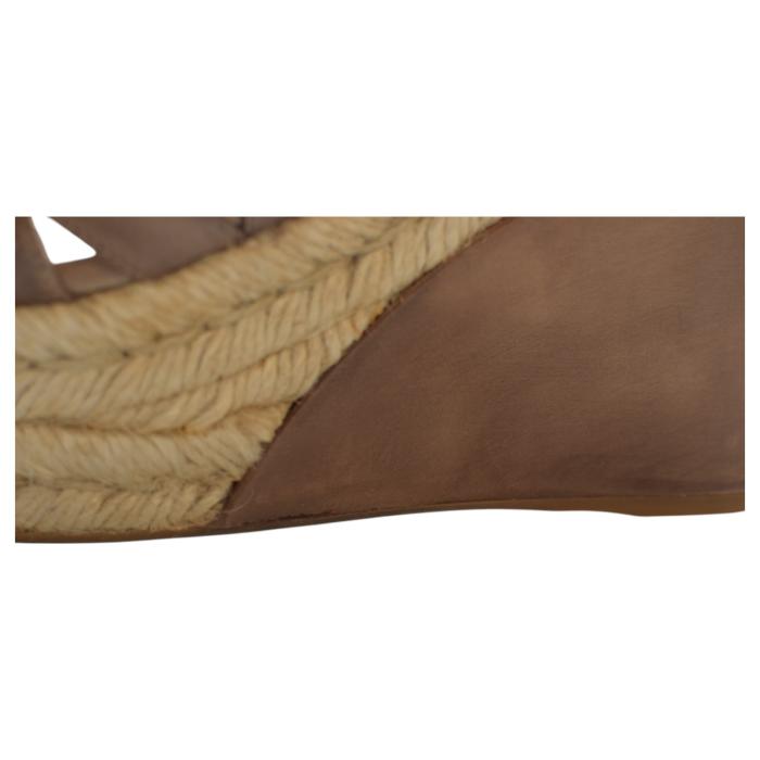 Miu Miu Brown Leather Jute Wedge Heel Sandal Platform Shoes Espadrilles SZ 39