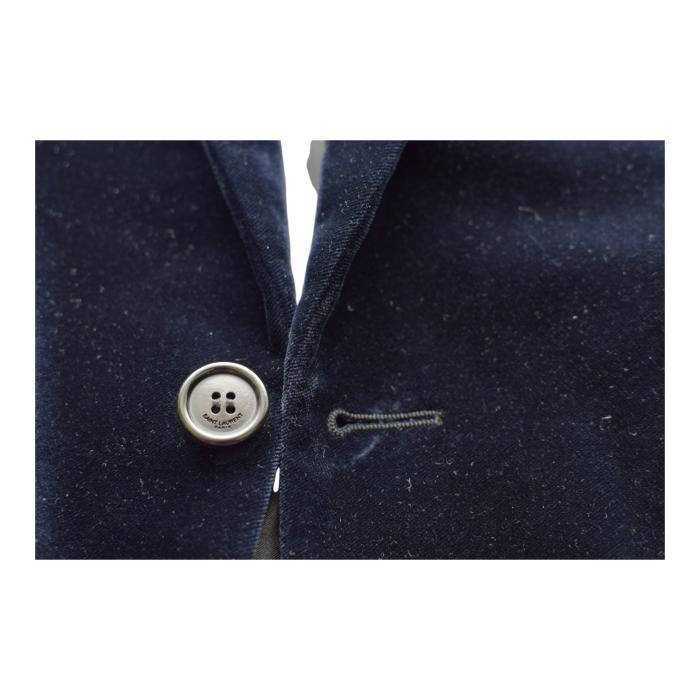 Saint Laurent Blue Black Velvet Velour Jacket & Pants Trousers Suit Set Fr 38