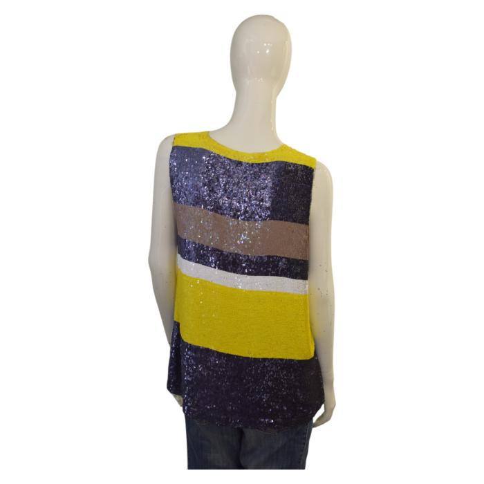 P.A.R.O.S.H. Parosh Blue Yellow Sequined Silk Top Sleeveless Tank Blouse size M