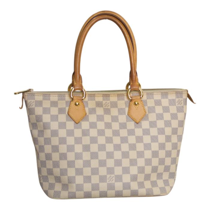 LOUIS VUITTON Damier Azur Canvas Saleya PM Tote Vintage Bag Vachetta leather