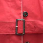 PRADA Red Midi Hooded Belted Rain Coat Jacket Cotton blend White stitch sz 44 