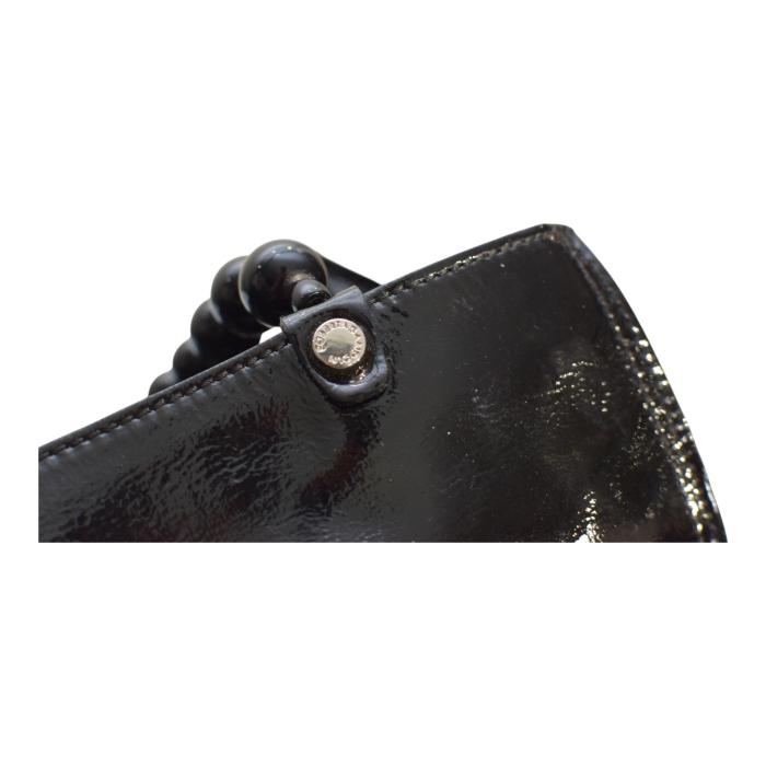 Roberta Gandolfi Black Patent Leather Beaded Top Handles Handbag Zipper Bag