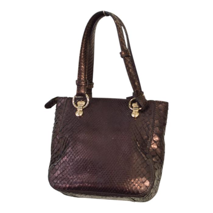 Iceberg Shiny Brown Snakeskin Leather Top Handles Small Handbag Shoulder bag