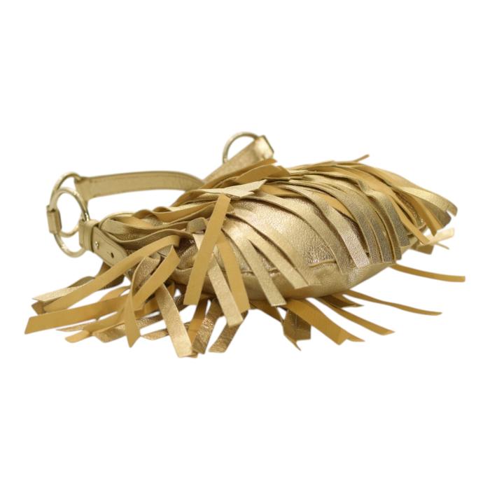 Yves Saint Laurent Rive Gauche Gold Leather Fringe Hobo Boheme Shoulder Bag