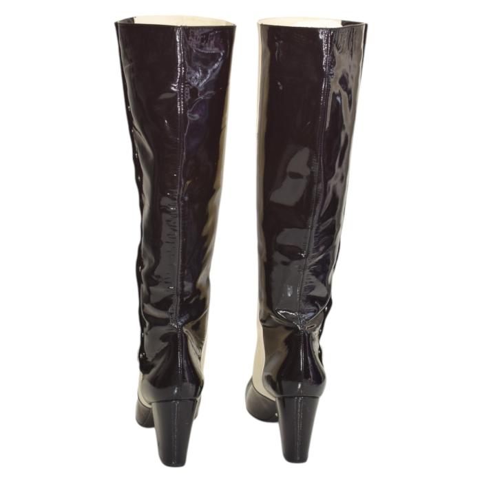 Chanel Black & White Monochrome Lambskin And Patent Leather Knee Boots Size 39.5 or 9.5 US