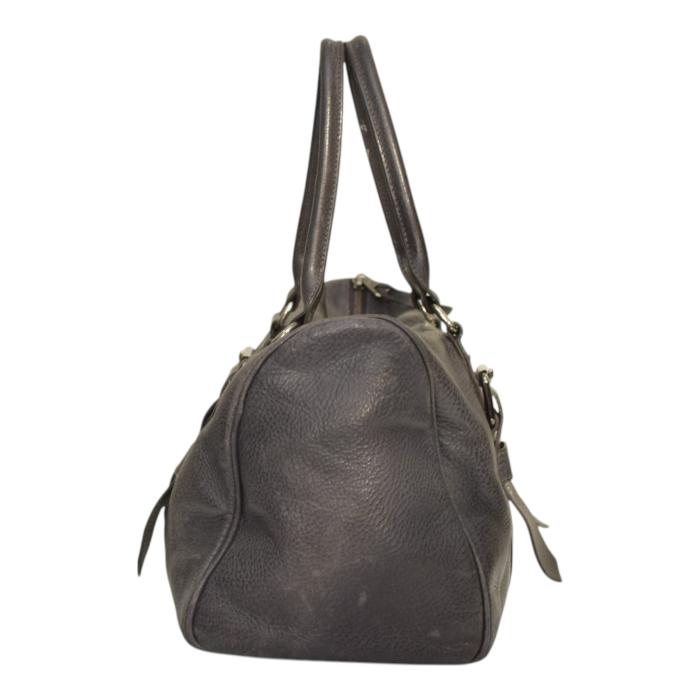 Longchamp Kate Moss Gray Pebbled Leather Zipper Top Satchel bag Handbag