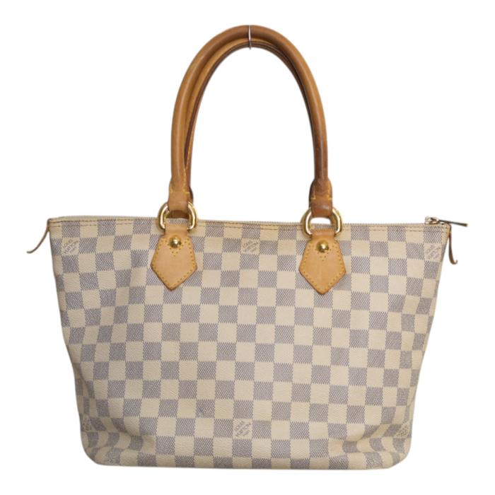 LOUIS VUITTON Damier Azur Canvas Saleya PM Tote Vintage Bag Vachetta leather