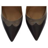 Hermes Black & Gray Leather Mary Janes Pointed toe Heel Pumps sz 40 US 10