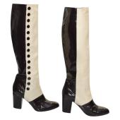 Chanel Black & White Monochrome Lambskin And Patent Leather Knee Boots Size 39.5 or 9.5 US