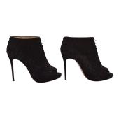 Christian Louboutin Black Suede Diplonana Open Toe Ankle Booties Size 37.5
