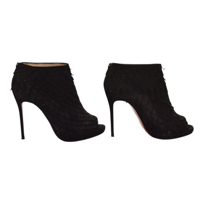 Christian Louboutin Black Suede Diplonana Open Toe Ankle Booties Size 37.5