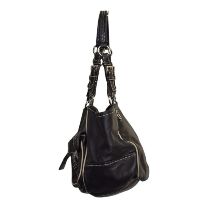 Prada Black Nappa Leather Double Front Flap Buckle Pockets Shoulder Bag