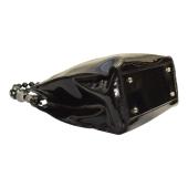 Roberta Gandolfi Black Patent Leather Beaded Top Handles Handbag Zipper Bag