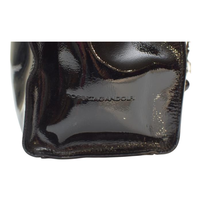 Roberta Gandolfi Black Patent Leather Beaded Top Handles Handbag Zipper Bag
