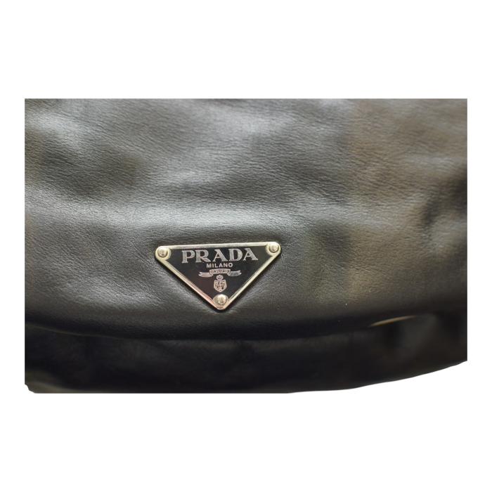 Prada Black Nappa Leather Double Front Flap Buckle Pockets Shoulder Bag