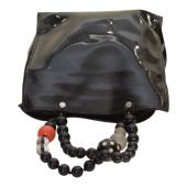 Roberta Gandolfi Black Patent Leather Beaded Top Handles Handbag Zipper Bag