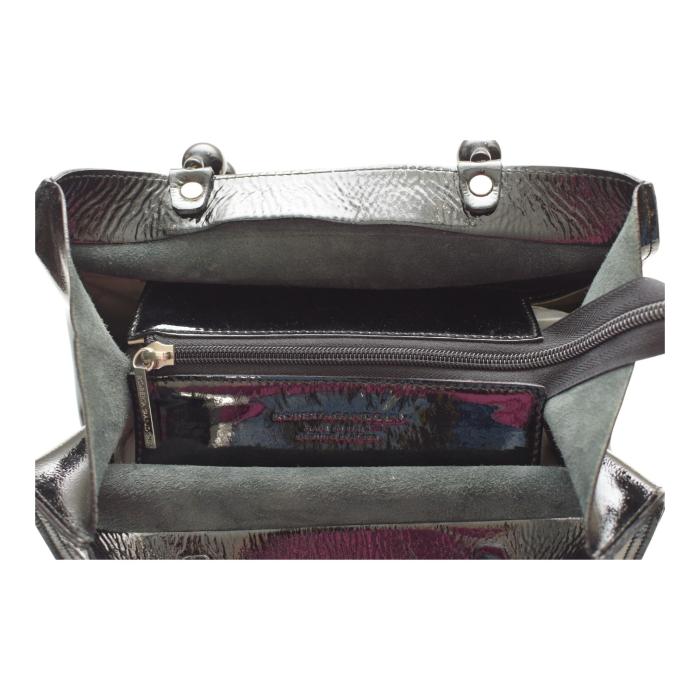 Roberta Gandolfi Black Patent Leather Beaded Top Handles Handbag Zipper Bag