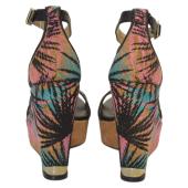 Jimmy Choo Black Leather and Palm Embroidered Cork Portia Wedge Sandals Size 39