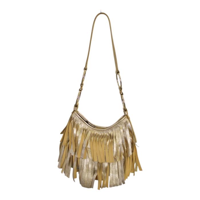 Yves Saint Laurent Rive Gauche Gold Leather Fringe Hobo Boheme Shoulder Bag