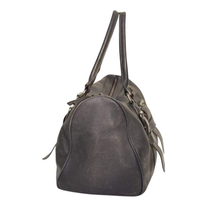 Longchamp Kate Moss Gray Pebbled Leather Zipper Top Satchel bag Handbag