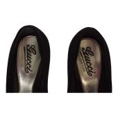 Gucci Black Suede Leather Almond Toe Classic Heel Platform Pumps size 39 US 9