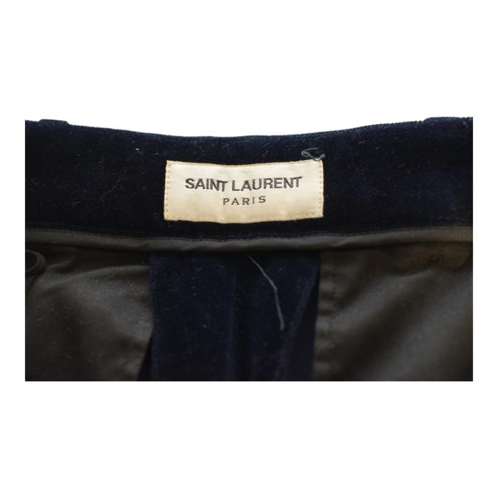 Saint Laurent Blue Black Velvet Velour Jacket & Pants Trousers Suit Set Fr 38