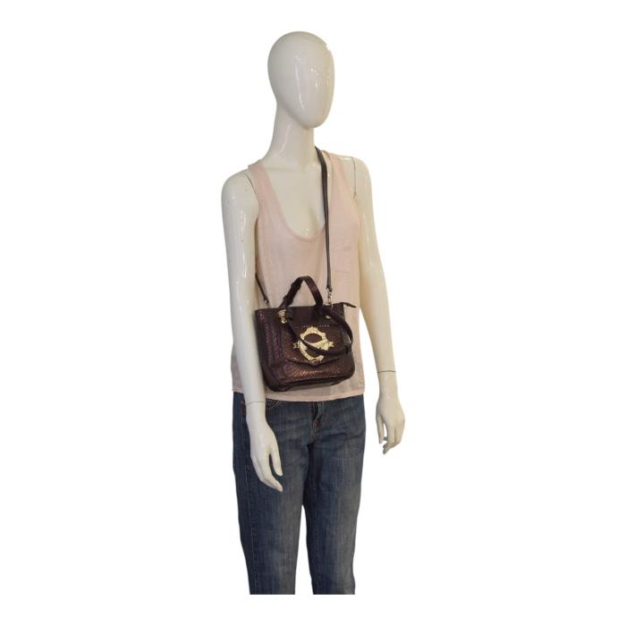 Iceberg Shiny Brown Snakeskin Leather Top Handles Small Handbag Shoulder bag