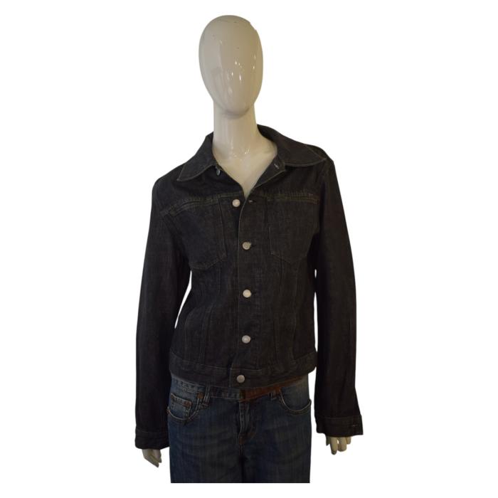 Helmut Lang Black Denim Classic Collared Button Jacket size 44, M