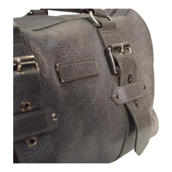 Longchamp Kate Moss Gray Pebbled Leather Zipper Top Satchel bag Handbag