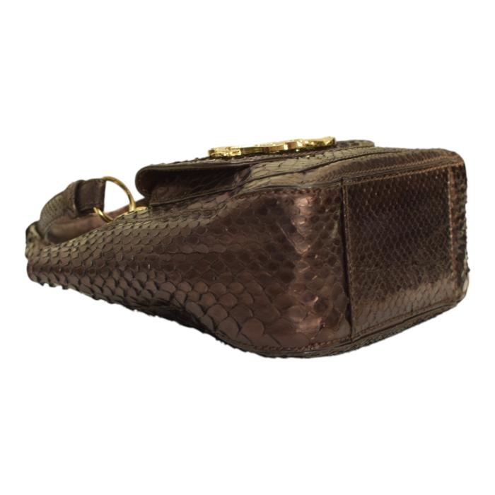 Iceberg Shiny Brown Snakeskin Leather Top Handles Small Handbag Shoulder bag
