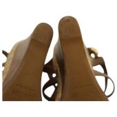 Miu Miu Brown Leather Jute Wedge Heel Sandal Platform Shoes Espadrilles SZ 39