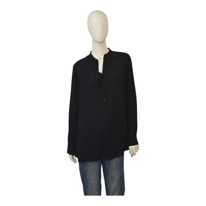 Ralph Lauren Black Long Sleeve Silk Top Mao Neck Blouse Shirt size 10