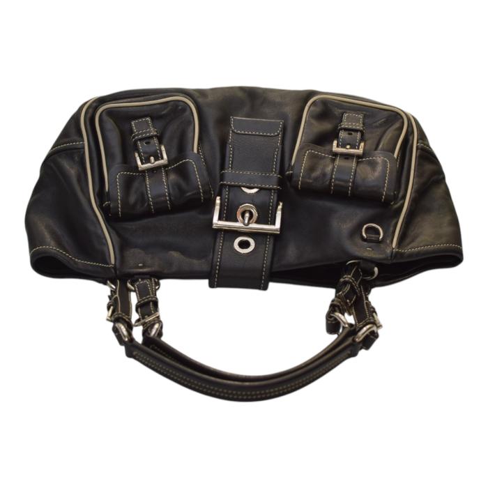Prada Black Nappa Leather Double Front Flap Buckle Pockets Shoulder Bag
