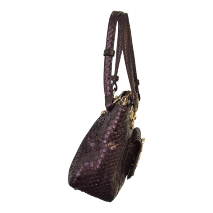 Iceberg Shiny Brown Snakeskin Leather Top Handles Small Handbag Shoulder bag