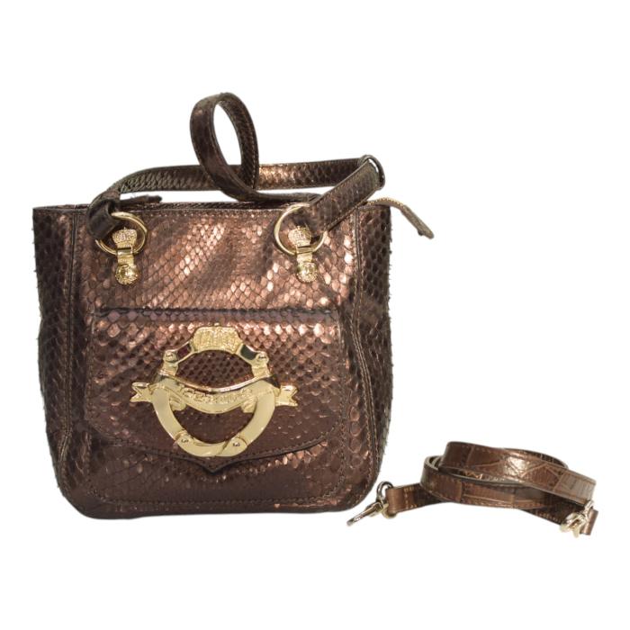 Iceberg Shiny Brown Snakeskin Leather Top Handles Small Handbag Shoulder bag