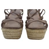 Miu Miu Brown Leather Jute Wedge Heel Sandal Platform Shoes Espadrilles SZ 39