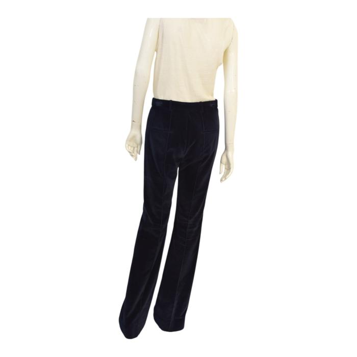 Saint Laurent Blue Black Velvet Velour Jacket & Pants Trousers Suit Set Fr 38