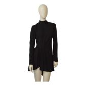 Saint Laurent Black Crepe Asymmetrical Mini Dress M Draped Tie-Neck Dress $3,195