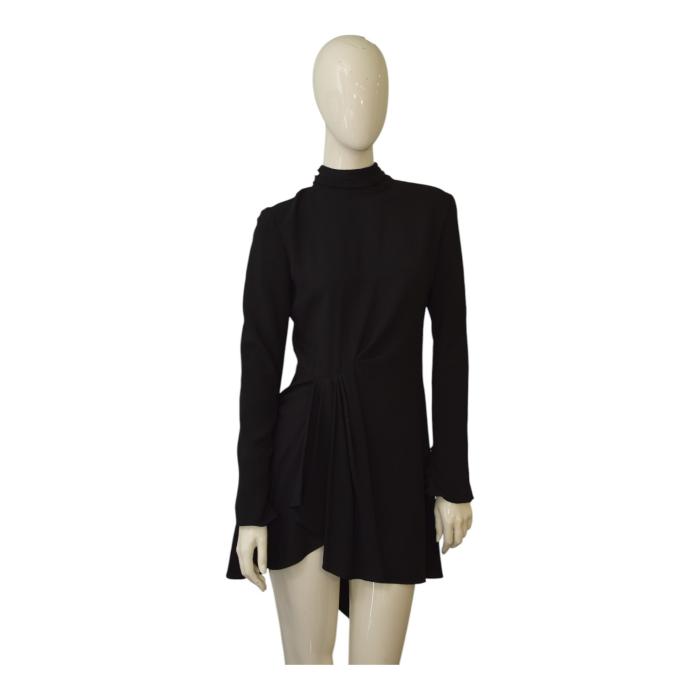 Saint Laurent Black Crepe Asymmetrical Mini Dress M Draped Tie-Neck Dress $3,195