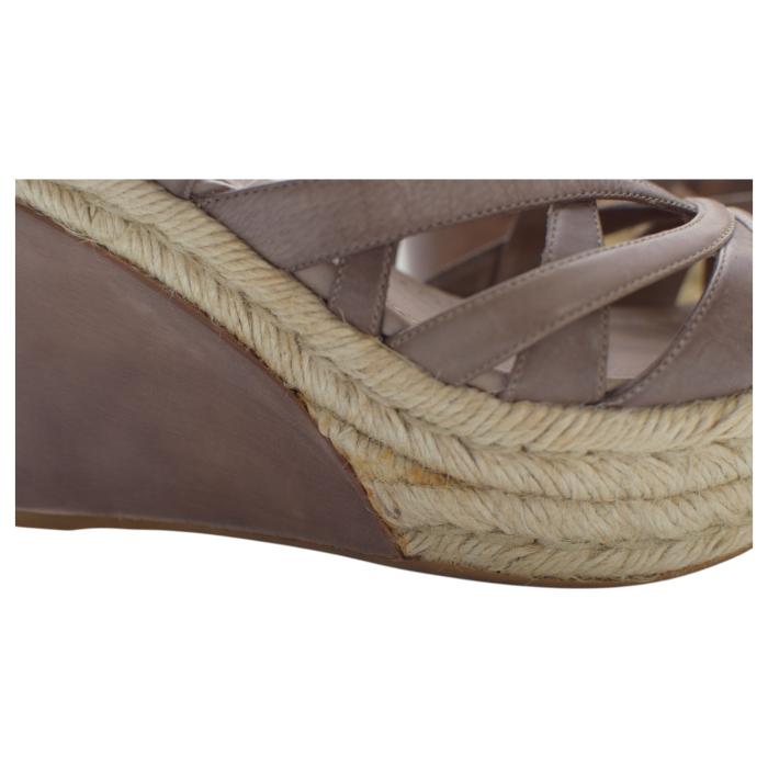 Miu Miu Brown Leather Jute Wedge Heel Sandal Platform Shoes Espadrilles SZ 39