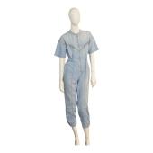Pinko Blue Denim Short Sleeves Zipper Cropped Jumpsuit Playsuit size 38