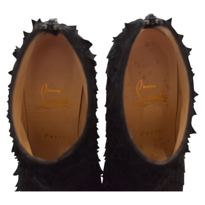 Christian Louboutin Black Suede Diplonana Open Toe Ankle Booties Size 37.5